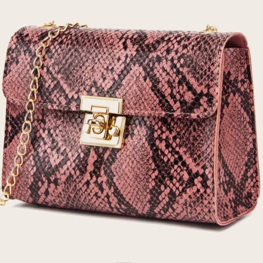 Snakeskin print chain cross body bag